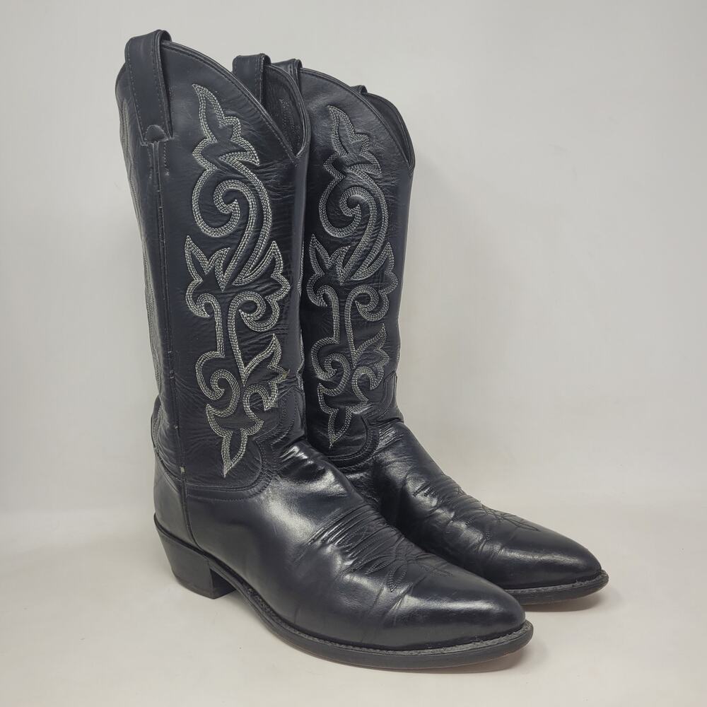 Justin Boots 8.5D Black Calfskin Leather London Western Cowboy Dress Ranch 1408